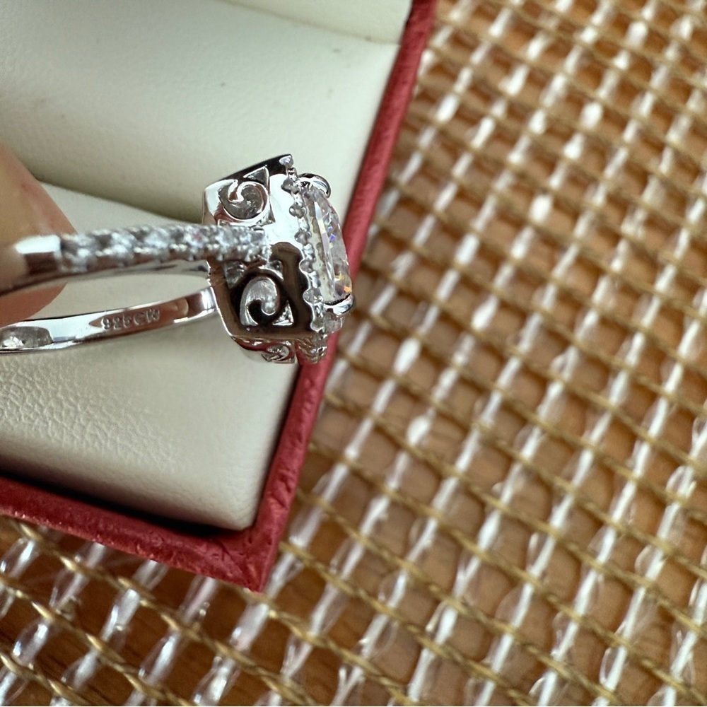 BERRICLE Sterling Silver Cushion Cut Halo Engagement/Promise Ring, Size 5.5 - Picture 10 of 11